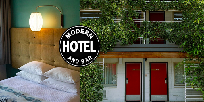 A photo of the sleek yet inviting interior of the Modern Hotel.